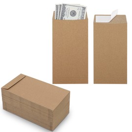 Paquete de 200 sobres autoadhesivos de 6.7 x 3.5 pulgadas, apto para sobres de ahorro de dinero, sobres de dinero de color café kraft de 120 g/m² gruesos para dinero, presupuestos, consejos, cheques,
