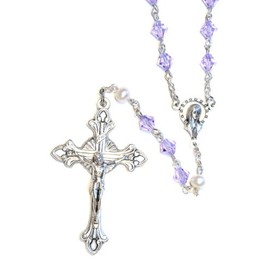 Catholic Prayer Rosary Made w/Alexandrite Violet and White Pearlized Austrian Crystals (June) - Communion, Confirmation, RCIA, Birthday & More… (Alexandrite)