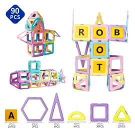 Magblock Magnetic Building Blocks Set, Magnetic Tiles Construction Toys for 3-8, Educational STEM Learning Toys Gift for Toddlers Boys Girls (90 PCS)