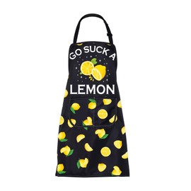 ENSIANTH Lemon Apron with Pockets Yellow Lemon Gifts for Lemon Lovers Apron Go Suck A Lemon Cooking Kitchen Chef Grill Apron (Lemon Apron)