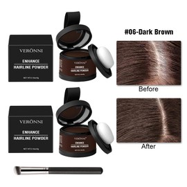 2Pcs Hairline Powder with Brush Hair Shadow Root Touch Up Powder Set for Thinning Hair Gray Hair Coverage Hairline Concealer for Women (#06-Dark Brown)