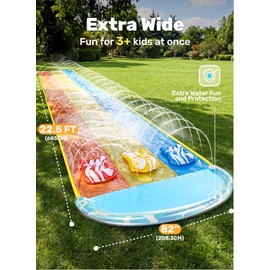 Sloosh 22.5ft x 82in Waves Triple Lawn Water Slide,Heavy Duty Lawn Water with 3 Body Boards and Slip Sprinkler for Kids Adults Backyard Summer Outdoor