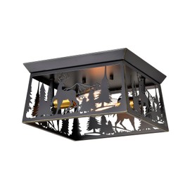Sunnyin Rustic Flush Mount Ceiling Light,Farmhouse Deer Close to Ceiling Light Fixtures,2-Light Square Metal Black Chandelier for Kitchen,Hallway,Entryway,Bathroom,Bedroom,Living Room,Dining Room