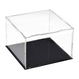 Recogwood Clear Acrylic Display Case, 20 x 20 x 15 cm Assembleable Cube Organizer Stand Dustproof Protection Display Case with Black Base for Action Figures Toys Collectibles