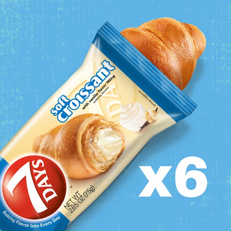 7Days Soft Croissant, Vanilla Croissant, Breakfast Pastry, Individually Wrapped On