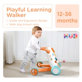 KÜB Montessori Baby Walker - Interactive Push Toy for Toddlers Learning to Walk with Soft Music & Lights, Adjustable Speed & Non-Slip Wheels, Educational Activity Center