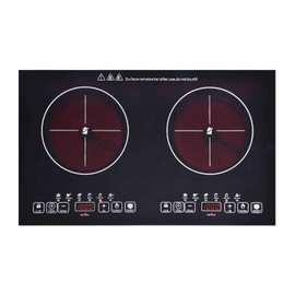 24 inch 2 Burners Electric Cooktop 110V Ceramic Electric Stove with 2 Cooktops 2200W Ajustable portable Electric Cooktop for Cooking(2 Burner Countertop)