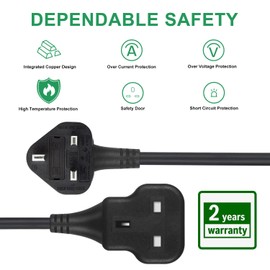 TISDLIP 1 Way Extension Lead 1M(Plug Included), Sturdy and Fireproof Single Socket Extension, Travel Use Small Power Cord, Black Power Strip