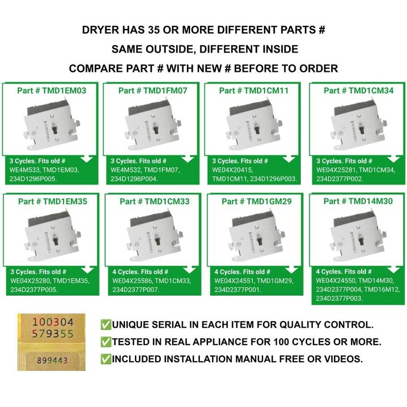GSPUSA TMD1CM33 CKDD1CM33X compatible with Hotpoint Dryer Timer fits old,