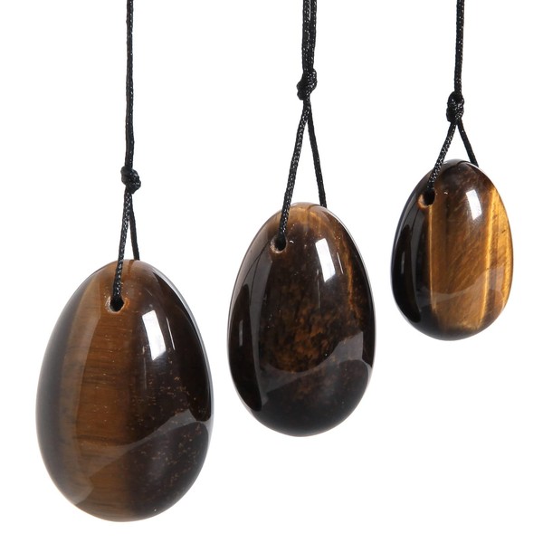 Nupuyai Tiger's Eye Yoni Eggs Set of 3 with Cord,