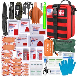 First Aid Kit,Survival Gear Outdoor Tactical Gear Set Military Grade Molle System for Camper Travel Hunting Hiking and Adventures（RED）