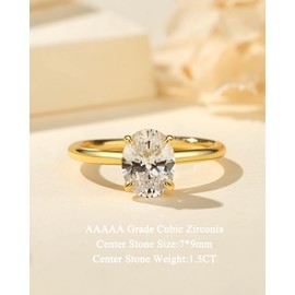 RURULUYA 1.5CT Elongated Oval Cut Engagement Rings for Women,Simulated Diamond Promise Ring,925 Sterling Silver 18K Yellow Gold Plated Ring Size 4.5