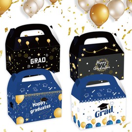 Hying 12PCS Graduation Treat Boxs 2025 for Party Favors Gift Wrapping, Black Blue Cardboard Graduation Cupcake Candy Bags for Grad Party Favor Supplies Decoration Class 2025 Kraft Treat Boxs