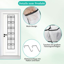 Diffaxy Over the Door Shoe Organiser, Hanging Shoe Rack with 12 Large Mesh Pockets and 2 Hooks, Shoe Organiser Space Saving for Living Room, Bedroom, Bathroom (White)