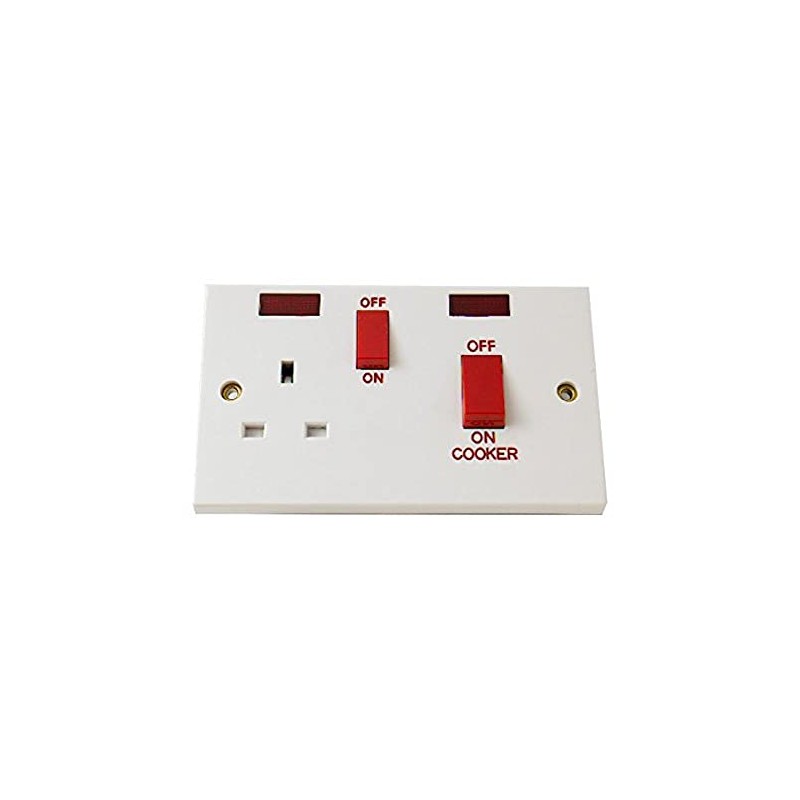 Merriway BH03542 45amp 2-Gang Double Pole with Socket Cooker Switch