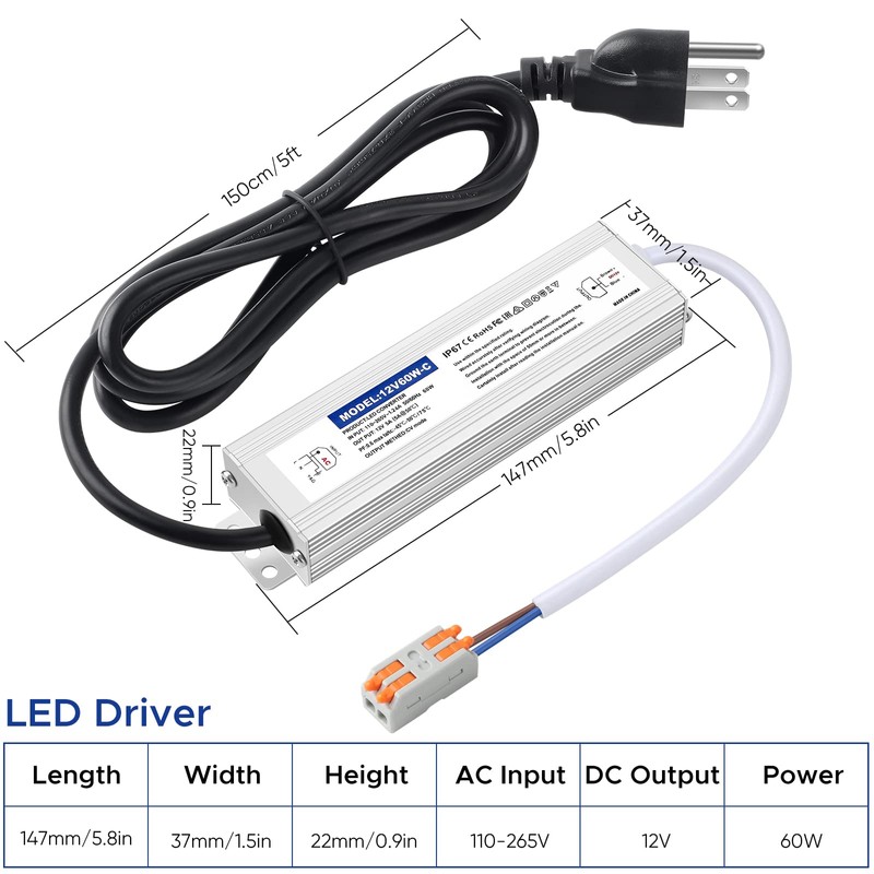 Karyoosi LED Driver 60 Watts Waterproof IP67, 12V DC Power