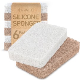 Casanero 6-Pack Silicone Scrubbing Sponges, Heavy-Duty, Non-Scratch | Reusable, Odor-Free, Multi-Purpose Cleaning for Dishes, Non-Stick, Countertops