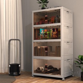 Stackable Storage Bins with Lids, Collapsible Plastic Storage Bins for Closets, 78 Quart Organizers and Storage with Doors and Wheels, Thicken and Large Storage Cabinet for Home Bedroom(78QT, 4Pack)