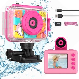 Ushining Children's Camera Waterproof Camera for Children, 1080P Digital Camera Video Camera Selfie Camera Underwater Camera for Children with 2.0 Inch Screen 32GB SD Card, Gifts for Boys Girls