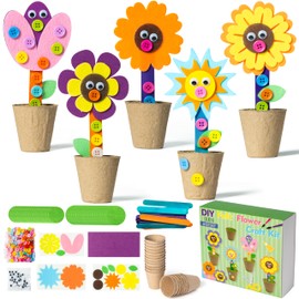 WATINC Mother's Day Spring Felt Flower Craft Kits - Make Your Standing Flowers Gift Crafts with Buttons Flower Pot Decor, DIY Flowers Decorations Home School Fun Activities for Mom Kids (24Pcs)