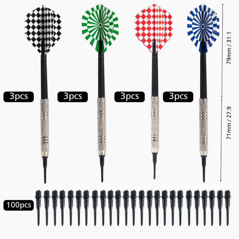 Pack of 12 Darts with Plastic Tip, Soft Darts Set,