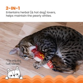 Catstages Hot Dog Kicker Catnip Toy and Dental Toy for Cats Hot Dog Themed Funny Catnip Stuffed Kicker Toy, Brown