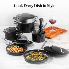 Gotham Steel Modern 11 Pc Ceramic Pots and Pans Set Non Stick, Kitchen Cookware Sets, Non Stick Pots and Pan Set, Ceramic Cookware Set, Pot and Pan Set, Non Toxic Cookware Set, Dishwasher & Oven Safe…