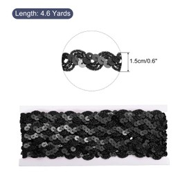 sourcing map 5 Yard Sequins Beaded Lace Trim 0.6 Inch Wave Sequin Braid Trim Strip Paillette Ribbon for Crafts, Embellishments, DIY Sewing Costume, Black