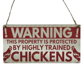 Second Ave Funny Joke Protected By Trained Chickens House Coop Wooden Hanging Rectangle Garden Sign Plaque