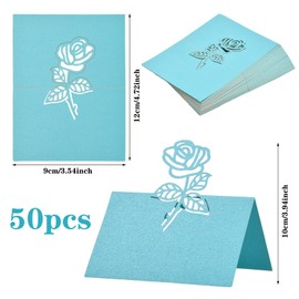 Pack of 50 Place Cards Wedding Name Plates, Folded Seat Cards for Weddings, Place Cards Wedding Paper, 120 x 90 mm, Hollowed Place Cards Birthday for Banquets, Festivals, Parties (Pink)