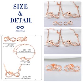 INFINIONLY Jewellery Sets, Women's Girls Necklace Pendant Bracelet Earring, 925 Silver Necklace Bracelet Earring, Cute Elephant Infinity Symbol Jewellery Sets, Zirconia, Rose Gold, Sterling Silver,