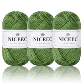 NICEEC 3 Skeins Soft Wool Yarn Glossy Wool Blend Yarn for Crochet Knitting Sport Weight Yarn for DIY Craft Spun Wool Yarn(3×50g/3×110yds)-Warm Green