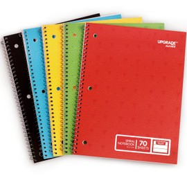 UPGRADE NOTES Spiral Notebooks, 1 Subject, College-Ruled Paper, Thick Paper Resists Ink Bleed, 70 Sheets 10.5” x 7.5”. Triangles Design in Black, Blue, Red, Green, and Yellow - 5 Pack