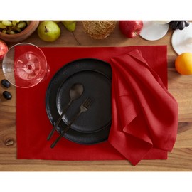 Solino Home 100% Pure Linen Placemats Set of 6 - Red 14 x 19 Inch Table Place Mats for Christmas, Holiday, Winter, New Year - Sonoma Collection, Machine Washable