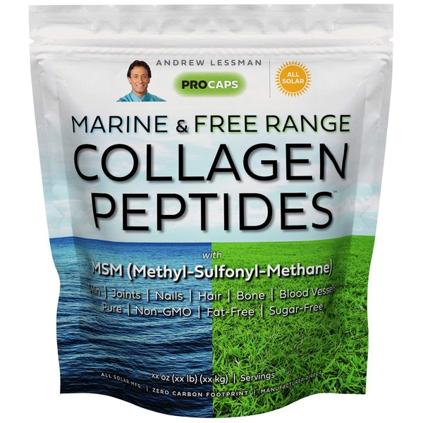 ANDREW LESSMAN Marine & Free Range Collagen Peptides Powder & MSM 240 Servings - Supports Radiant Smooth Soft Skin, Comfortable Joints. Super Soluble No Fishy Flavor No Additives Non-GMO