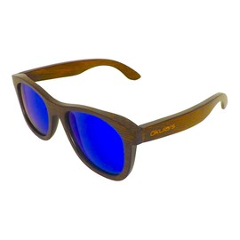 Okulars Dark Bamboo Sky Blue - Handmade Wooden Sunglasses for Men & Women - One Size - Polarised Mirrored Lenses - UV400 Protection - Cat.3 (Blue)
