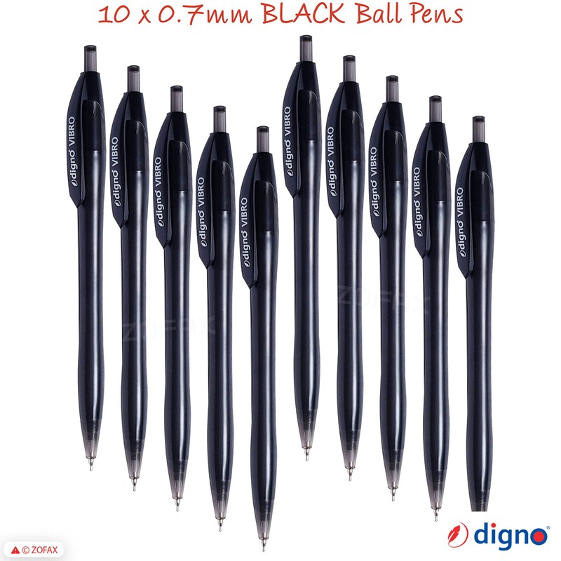 DIGNO Vibro Retractable Ballpoint Pens, BLACK, Fine Point (0.7mm), Pack