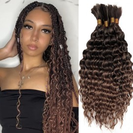 Deep Wave Bulk Hair for Braiding 8 Packs Curly Braiding Hair for Boho Braids Wet and Wavy Bohemian Braiding Hair Extensions No Weft Deep Wave Bulk Hair(1B/30, 14inch)