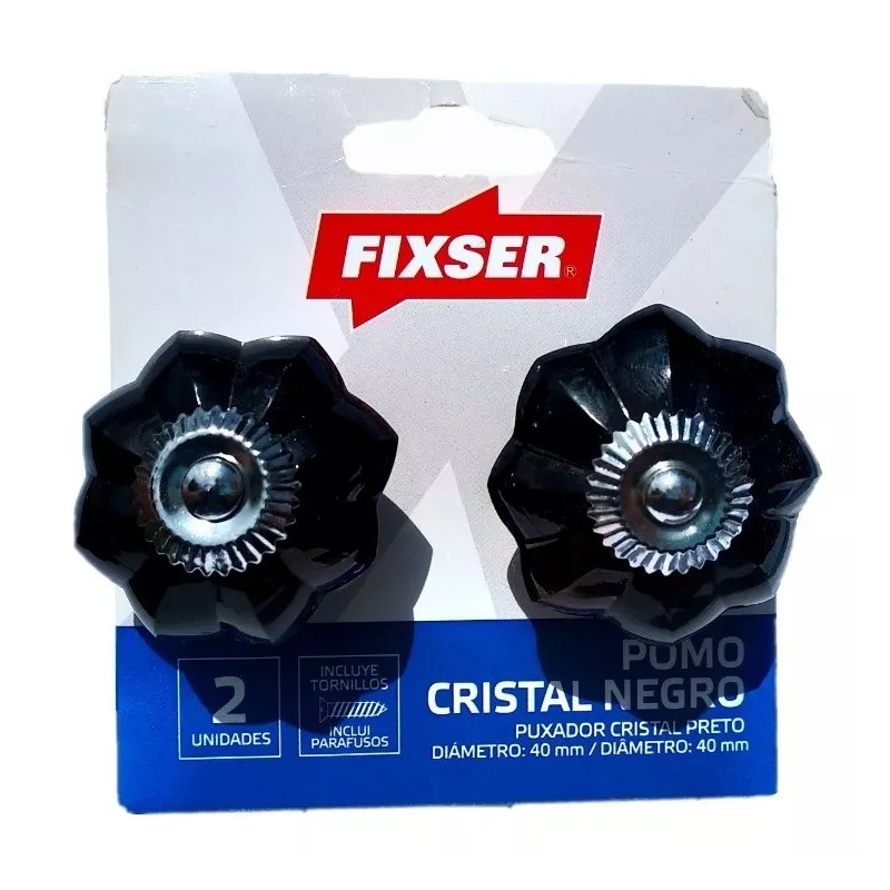 Manija Perilla Tirador Pomo De Cristal Negro 2 Piezas Lujo