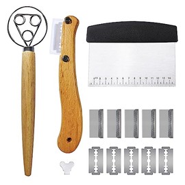 YCJKIYPT Baking Tools 3-piece set，Danish Dough Whisk, Bread Lame, Bench Scraper