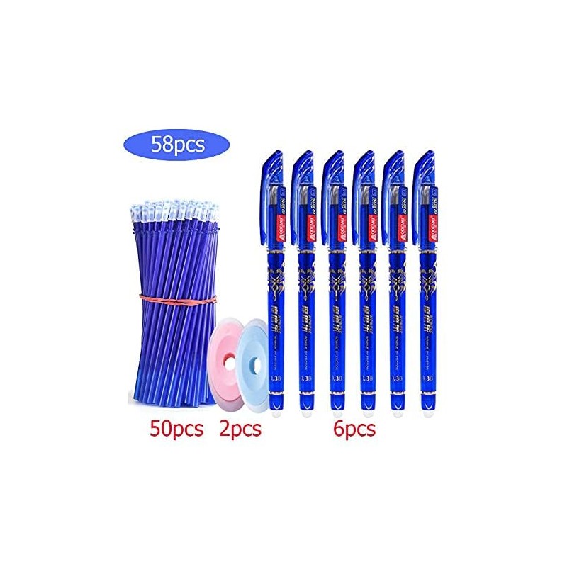 58Pcs Erasable Rollerball Pen Refill Sets Blue Ink 0.5mm Thin