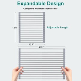 Sindax 23.7" Extra Large Dish Drying Rack, Expandable Roll Up Over The Sink Dish Drying Rack, SUS304 Stainless Steel Multipurpose Kitchen Drainer Rack Up Load to 70Lb