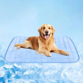 RIOGOO Pet Cooling Mat,Dog Blanket Washable,Cool Fabric & Internal Waterproof Cooling Pad (Blue, X-Large (40x30 inch))