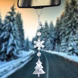 Christmas Ornaments Car Rear View Mirror Pendant Acrylic Christmas Car Decorations Pendant Car Accessories Rear View Mirror Accessories Car Mirror Hanging Accessories (Snowflakes Christmas Tree)