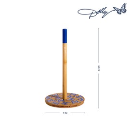 Dolly Parton Bamboo and Blue Paper Towel Holder, Fits All Paper Towel Rolls, 7 Inch