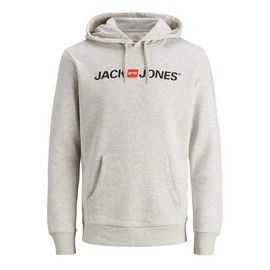 Jack & Jones Men’s Hoodie, Hooded Jumper with Logo, White melange