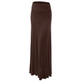 Lock and Love WB670 Womens Fold-Over Maxi Skirt S Brown