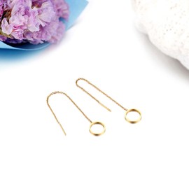 JewelryWe Jewellery Pull Through Earrings Stainless Steel Cross Star of David Long Chain Threader Ear Line Earrings for Women Girls Silver Gold Rose Gold, Stainless Steel