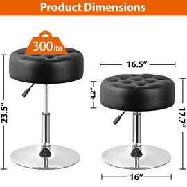 Segawe Vanity Ottoman Stool Adjustable 360° Swivel Makeup Stool Chair for Bedroom Black