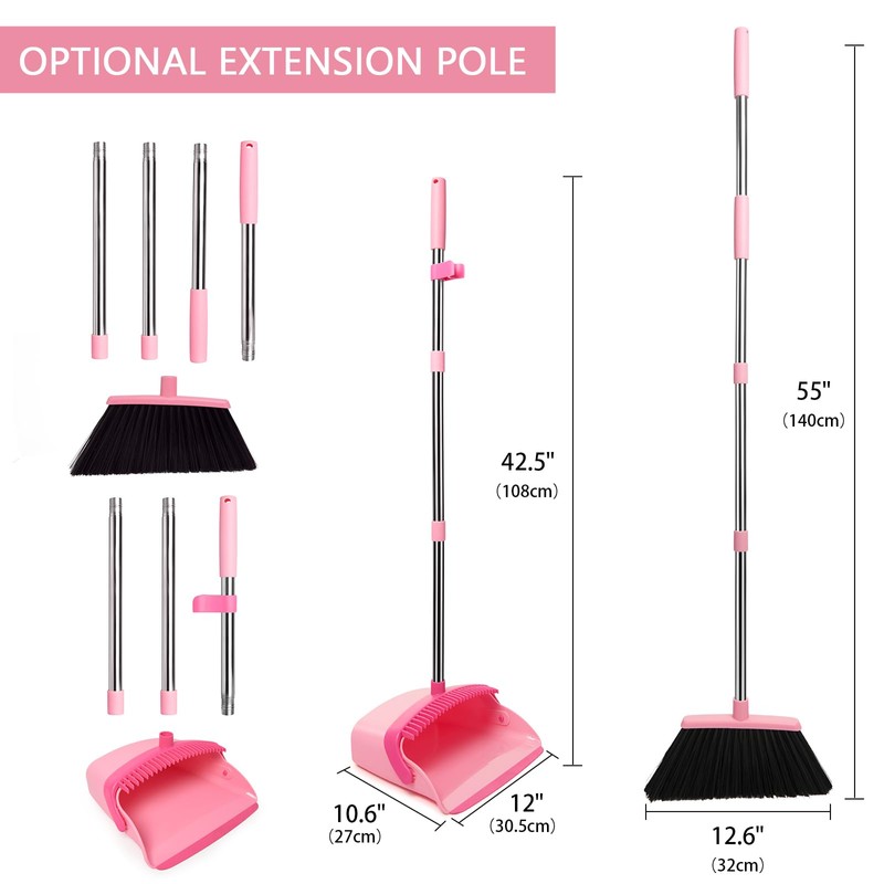 XXFLOWER Broom and Dustpan Set, Dustpans with Broom Combo for